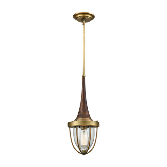 Sturgis 1-Light Mini Pendant in Brushed Antique Brass with Clear Blown Glass ELK Lighting | Pendant Lamps | Modishstore