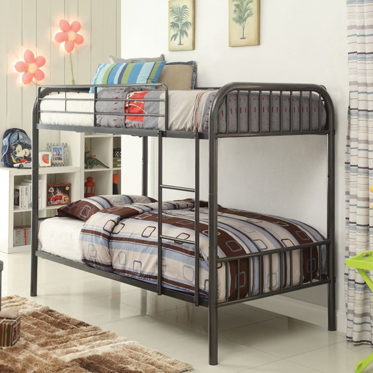 Gunmetal Metal Twin Over Twin Bunk Bed By Homeroots | Beds | Modishstore