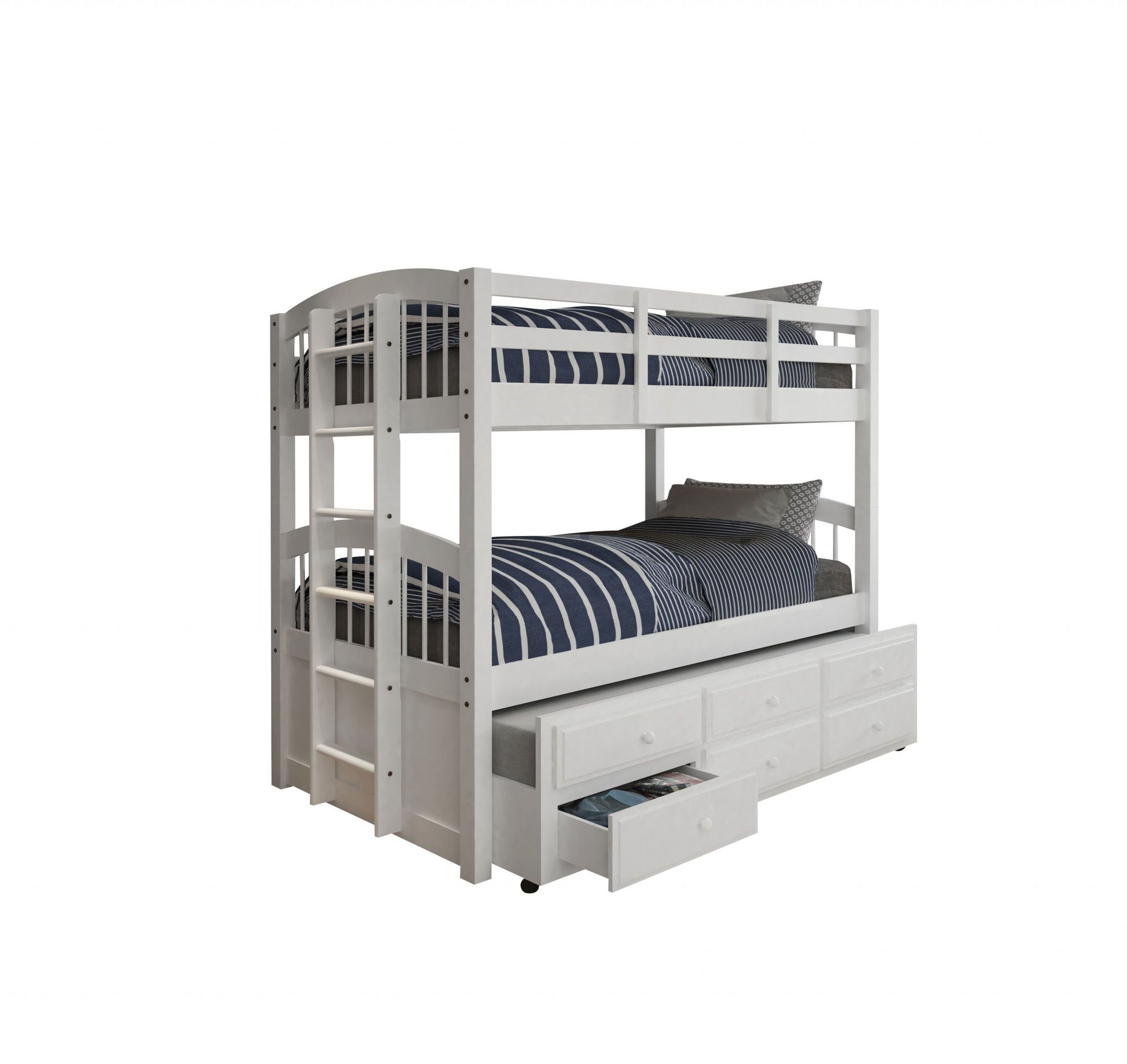 White Twin Bunk Bed Trundle With 3 Drawer By Homeroots | Beds | Modishstore