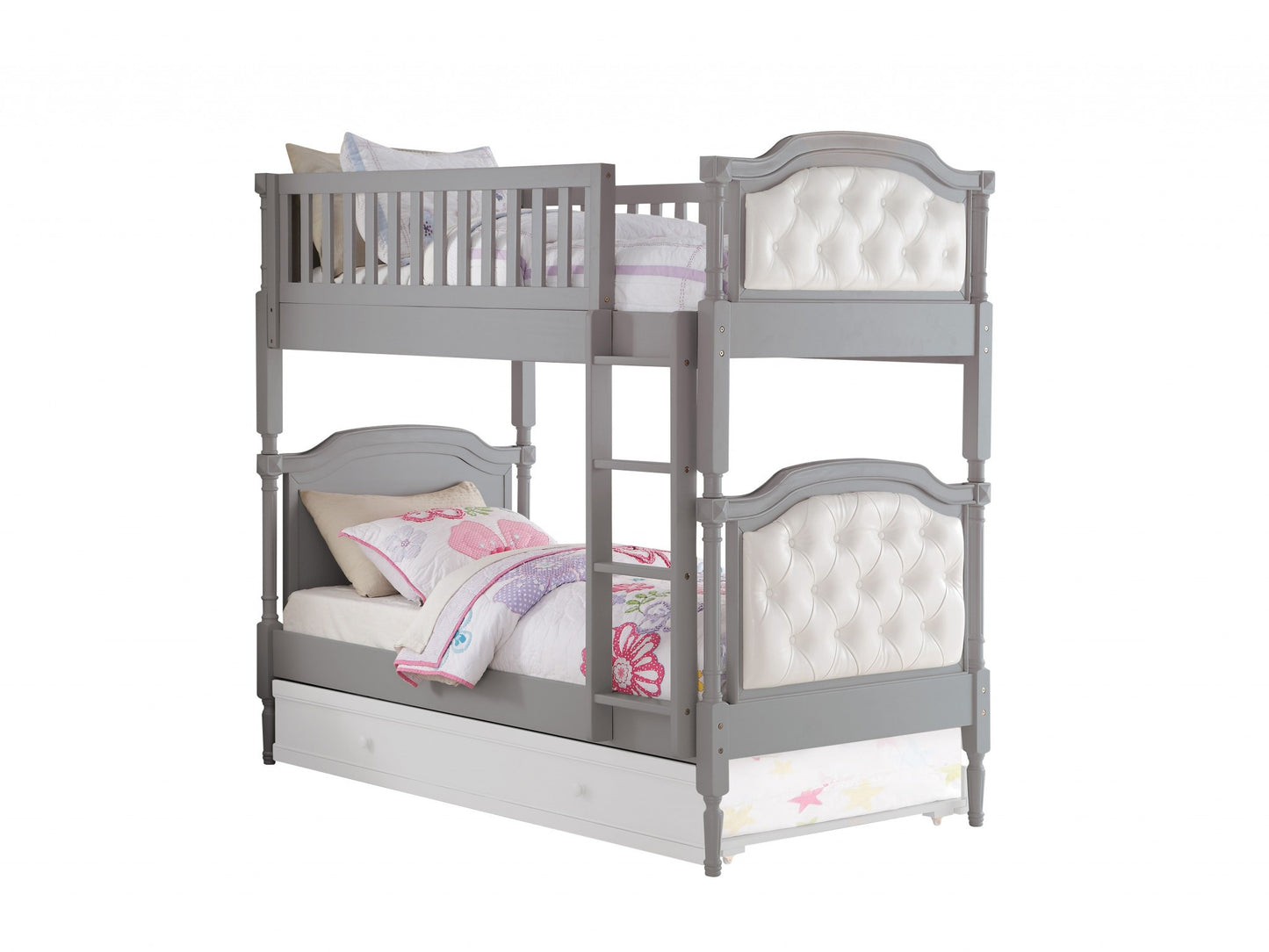 Twin Over Twin Antique Gray And Pearl Pu Bunk Bed By Homeroots | Beds | Modishstore