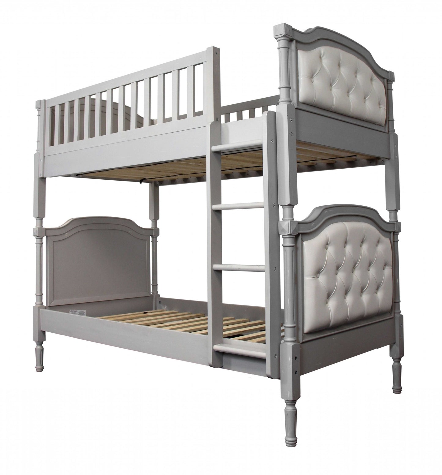 Twin Over Twin Antique Gray And Pearl Pu Bunk Bed By Homeroots | Beds | Modishstore - 2