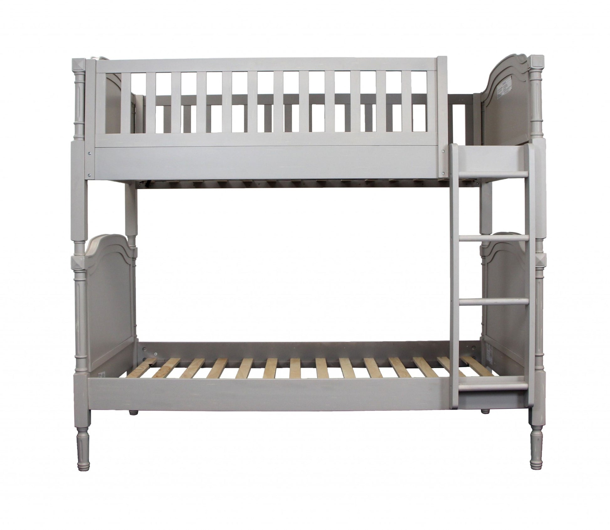 Twin Over Twin Antique Gray And Pearl Pu Bunk Bed By Homeroots | Beds | Modishstore - 3