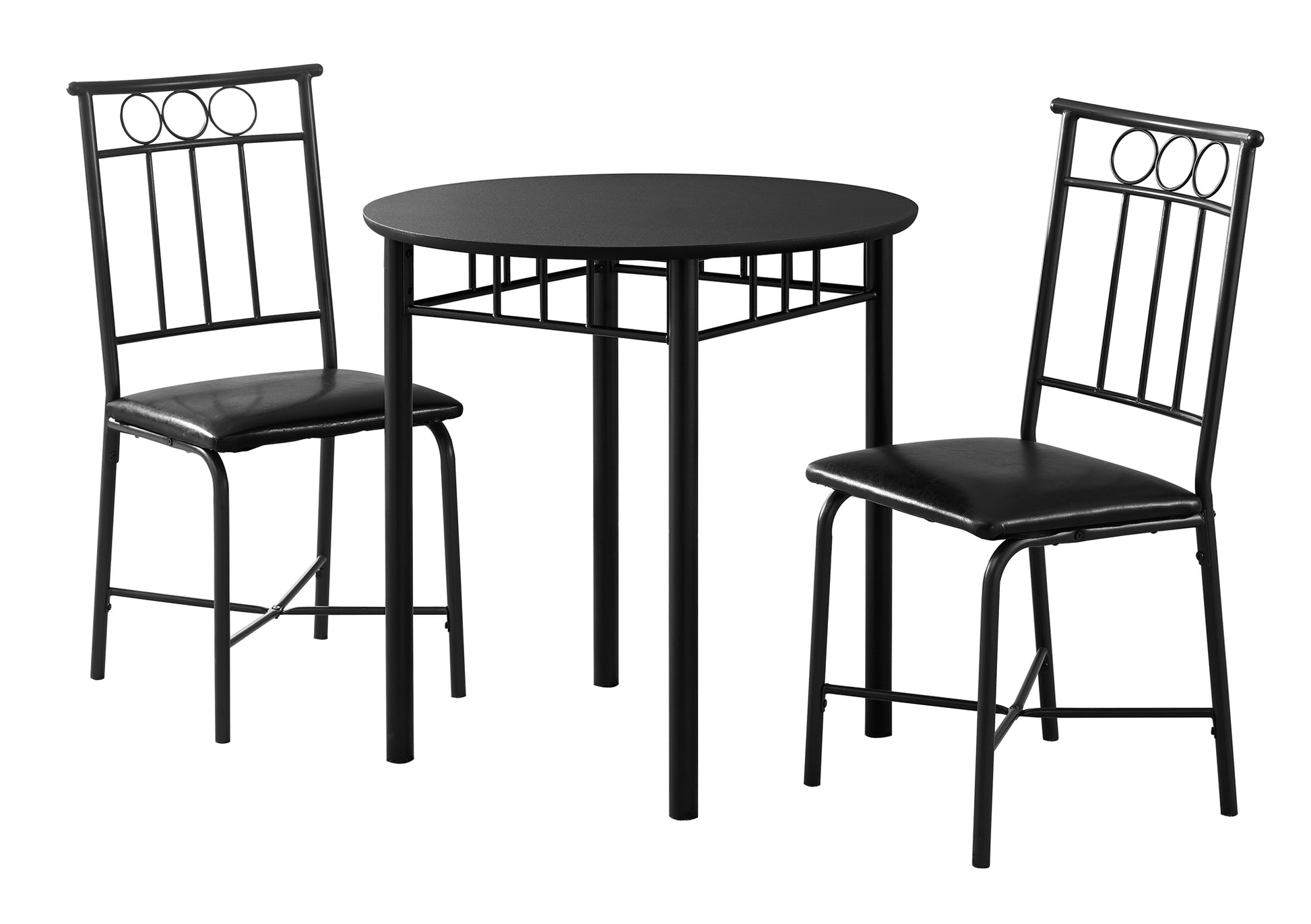 35" Black Leather Look Foam And Metal Three Pieces Dining Set By Homeroots | Dining Sets | Modishstore - 2