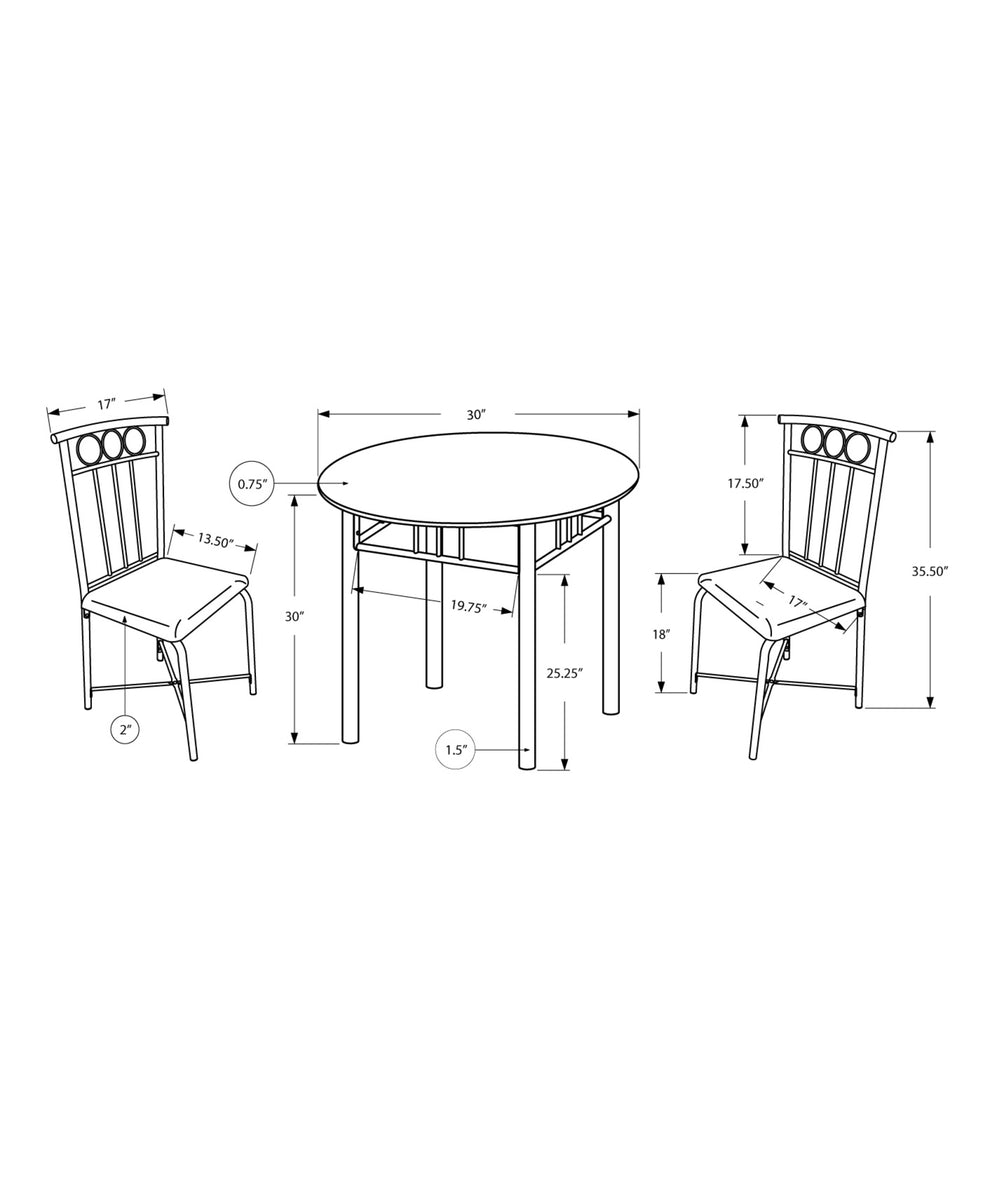 35" Black Leather Look Foam And Metal Three Pieces Dining Set By Homeroots | Dining Sets | Modishstore - 4