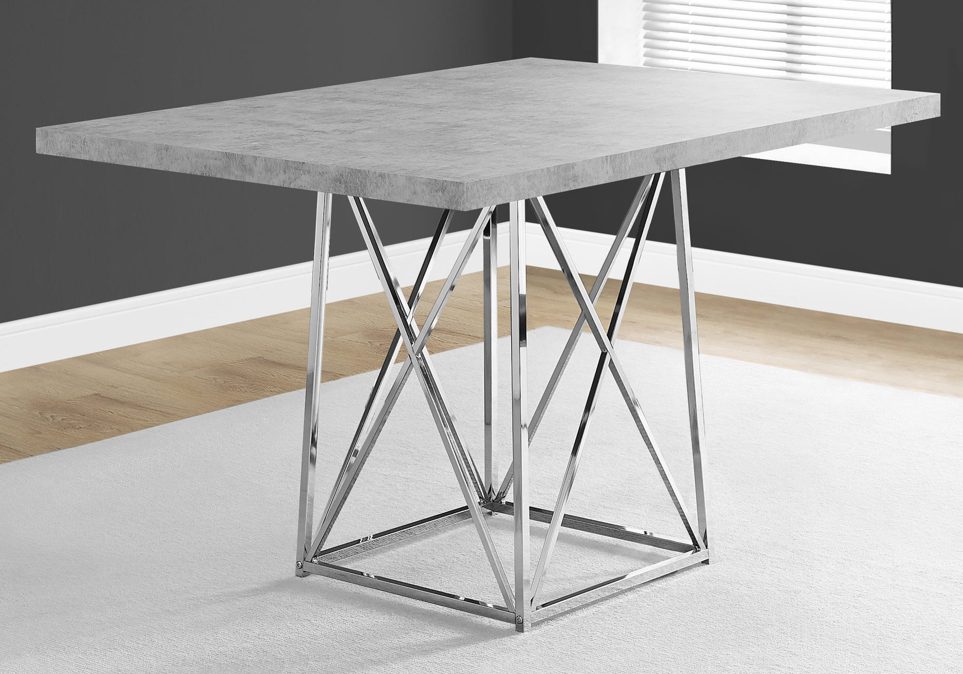 Grey Particle Board And Chrome Metal Dining Table By Homeroots | Dining Tables | Modishstore - 2