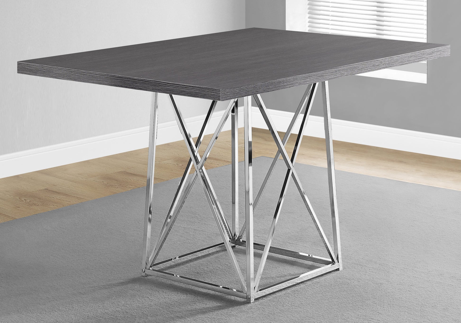 Grey Particle Board Ad Chrome Metal Dining Table By Homeroots | Dining Tables | Modishstore - 2
