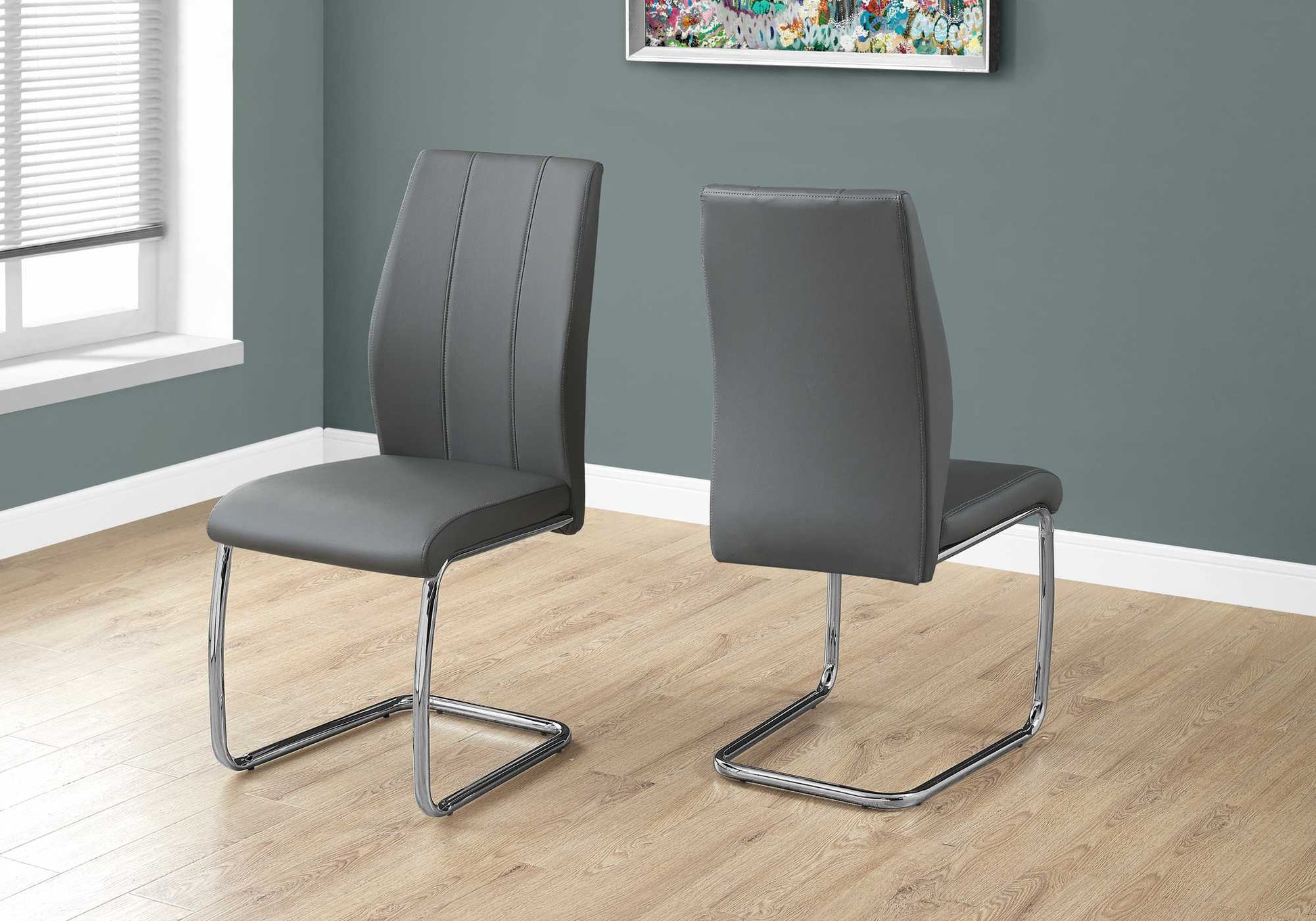 Two 77.5" Leather Look Chrome Metal And Foam Dining Chairs By Homeroots | Dining Chairs | Modishstore - 11
