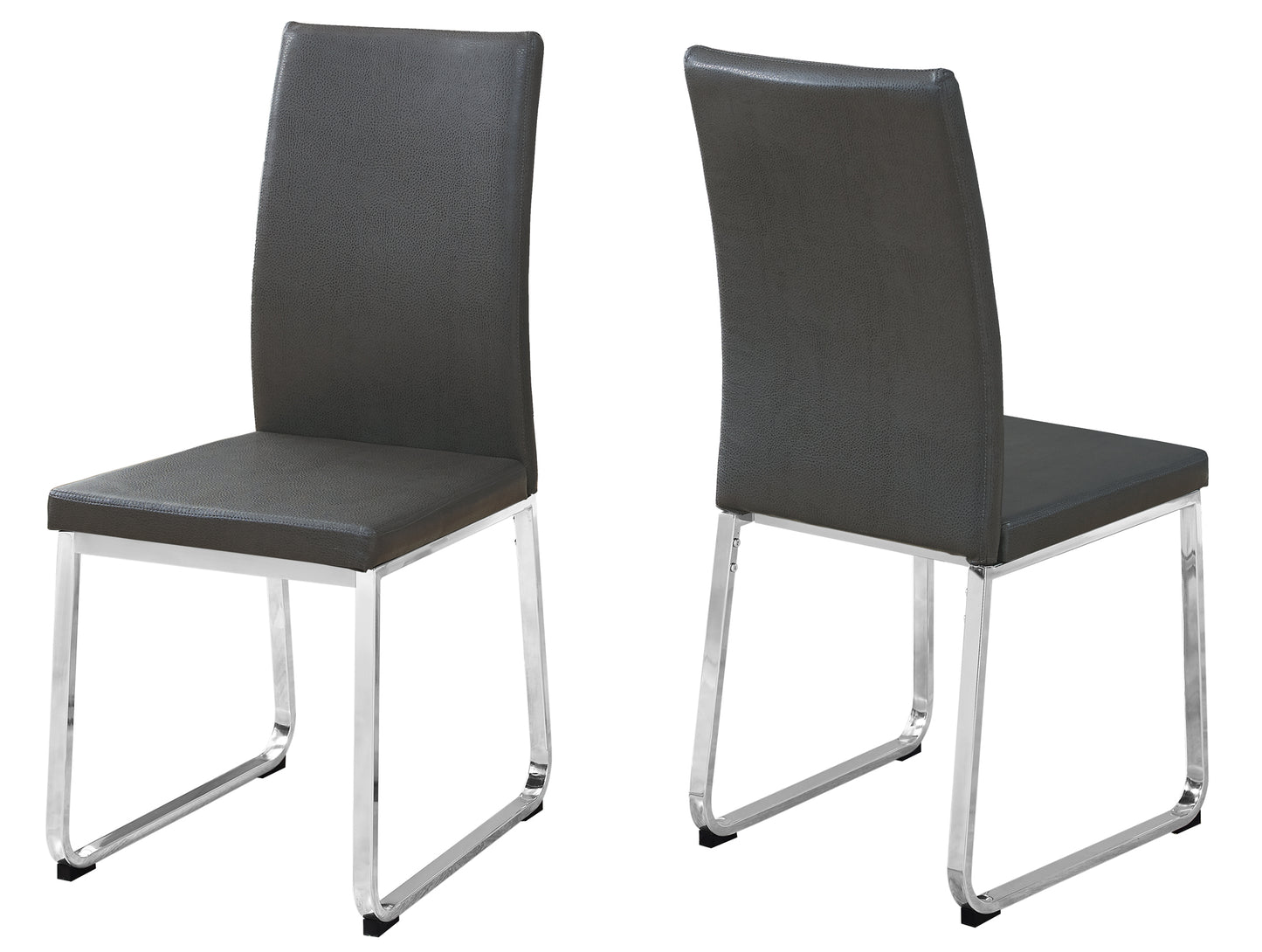 Set Of 2 Grey Faux Leather And Chrome Dining Chairs By Homeroots | Dining Chairs | Modishstore - 2