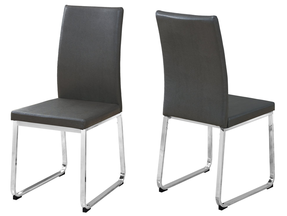 Set Of 2 Grey Faux Leather And Chrome Dining Chairs By Homeroots | Dining Chairs | Modishstore - 2