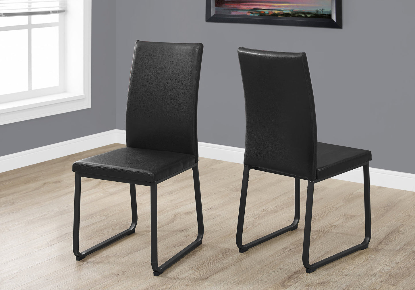 Two 38" Black Faux Leather And Metal Dining Chairs By Homeroots | Dining Chairs | Modishstore