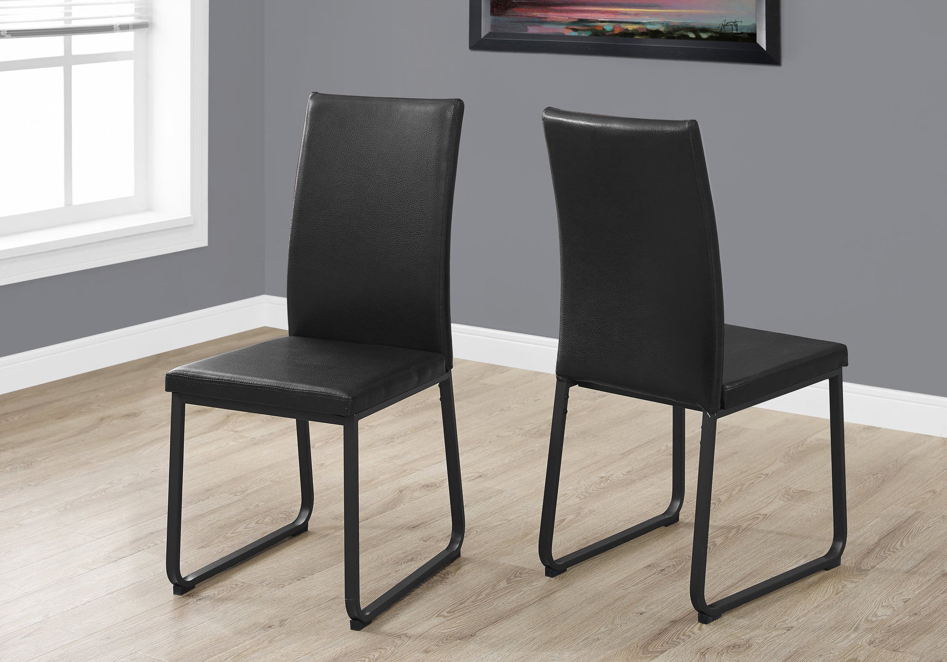 Two 38" Black Faux Leather And Metal Dining Chairs By Homeroots | Dining Chairs | Modishstore