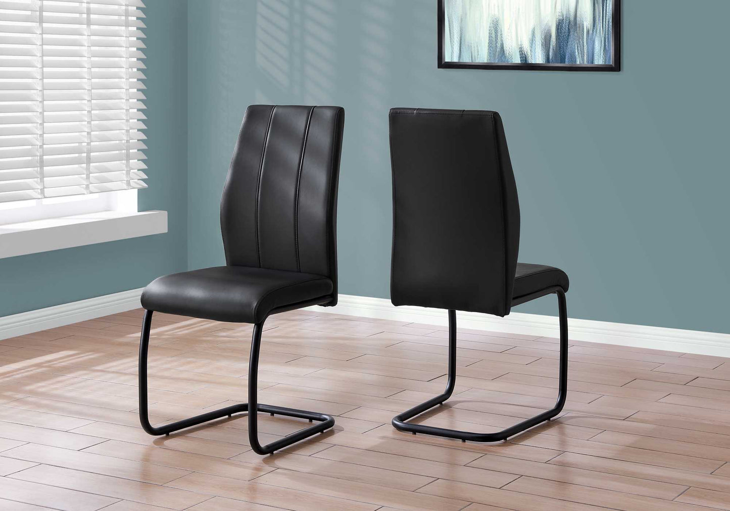 Two 77.5" Black Leather Look Chrome Metal And Foam Dining Chairs By Homeroots | Dining Chairs | Modishstore