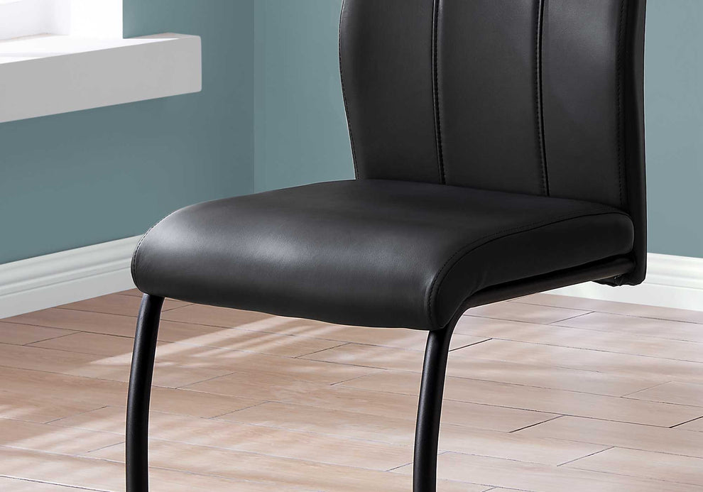 Two 77.5" Black Leather Look Chrome Metal And Foam Dining Chairs By Homeroots | Dining Chairs | Modishstore - 3