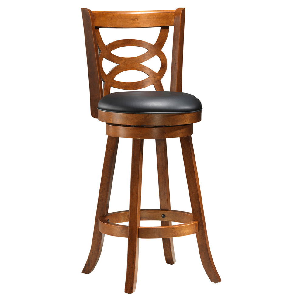 Oak Black Solid Wood Foam Veneer Leather Look 2Pcs Swivel Barstools By Homeroots - 332636 | Bar Stools | Modishstore - 2