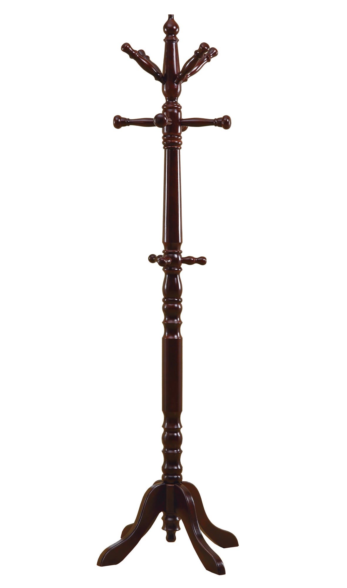 Cherry Solid Wood Finish Coat Rack with Triple Tiered Coat Stand By Homeroots | Coat Racks | Modishstore