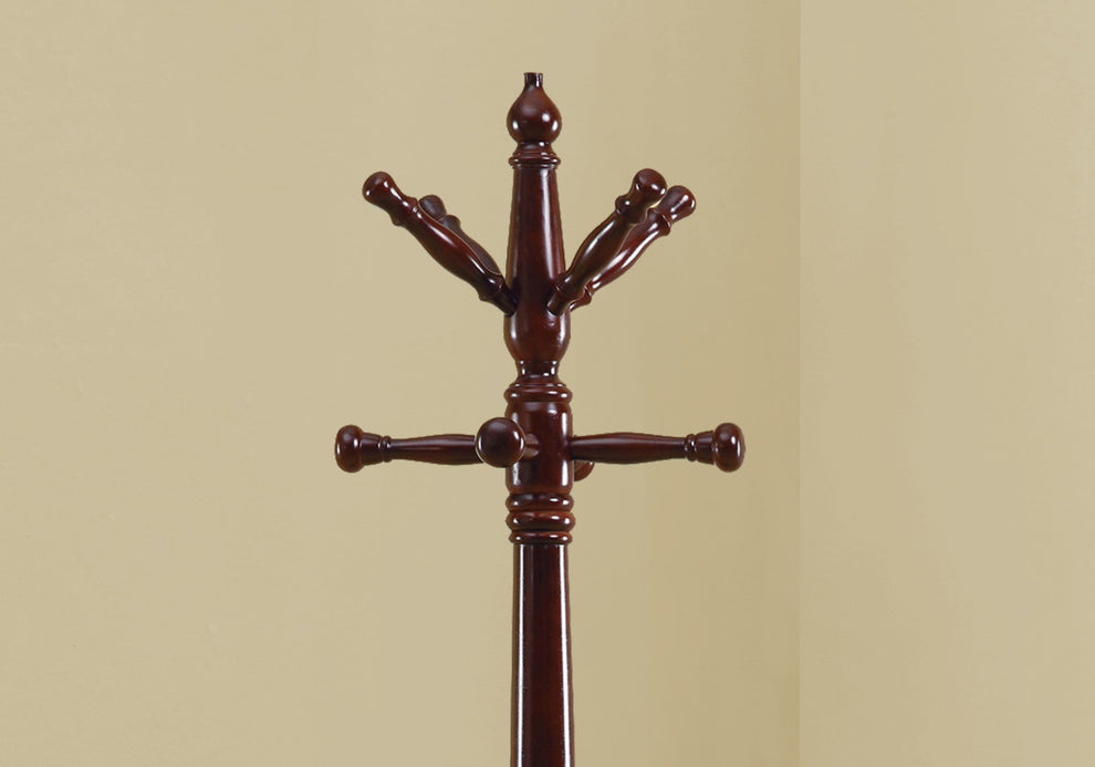 Cherry Solid Wood Finish Coat Rack with Triple Tiered Coat Stand By Homeroots | Coat Racks | Modishstore - 2