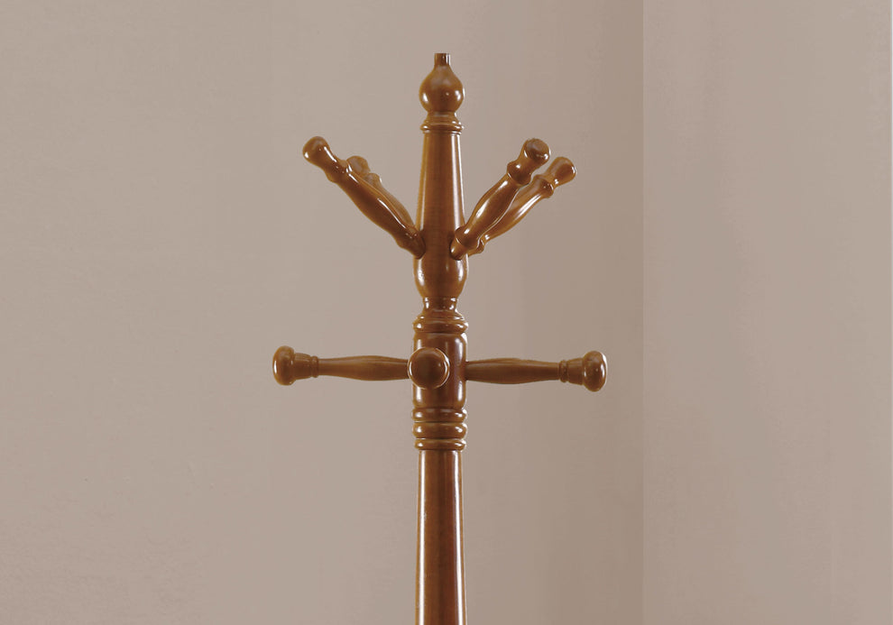 Oak Finish Coat Rack with Triple Tiered Coat Stand By Homeroots | Coat Racks | Modishstore - 2
