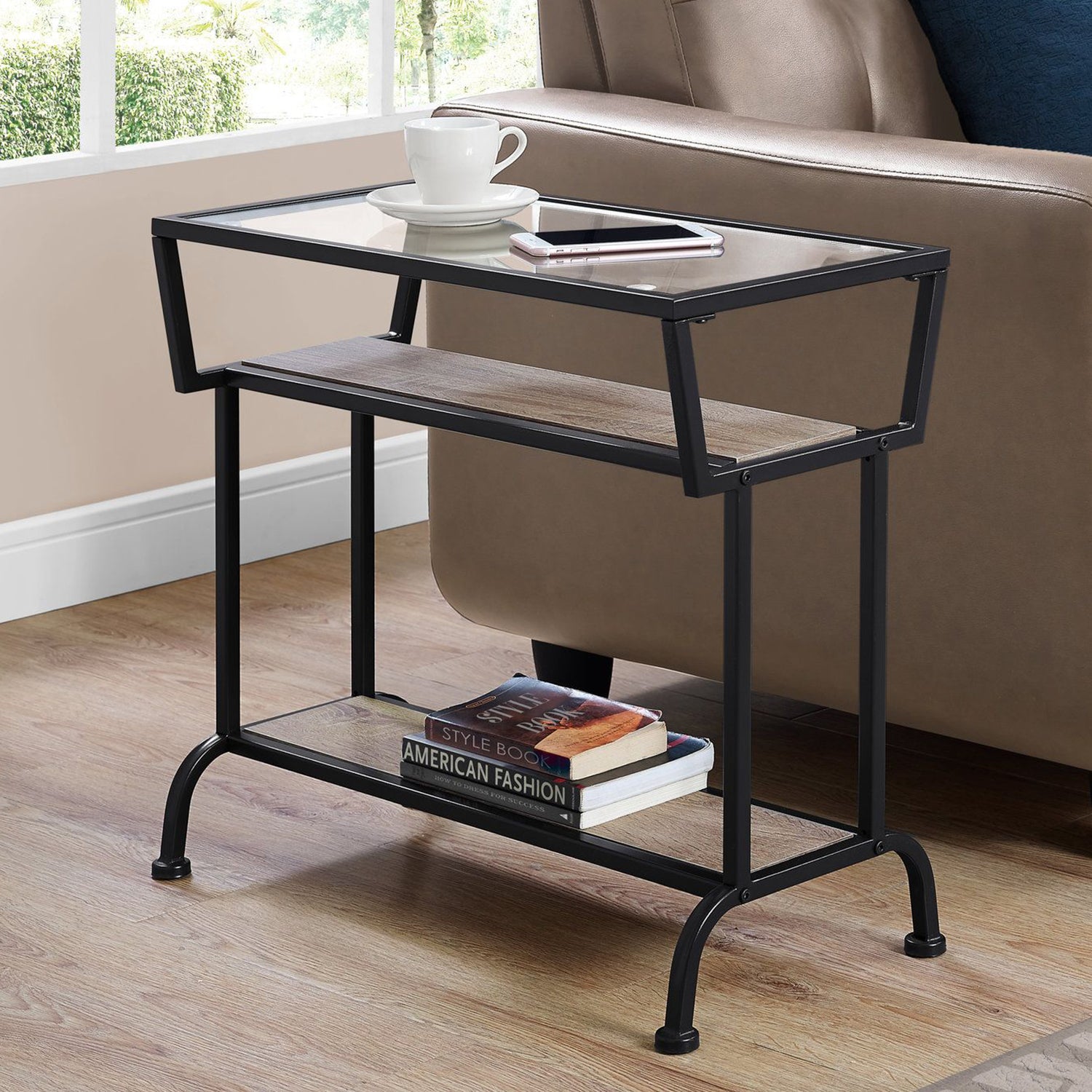 24" Clear And Black Glass Console Table With Storage By Homeroots | Console Tables | Modishstore
