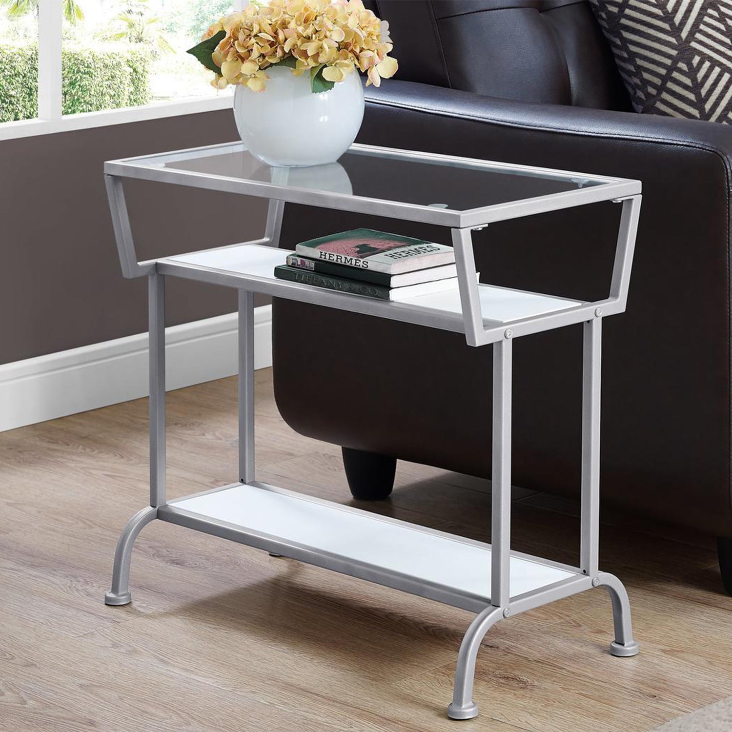 24" Clear And Silver Glass Console Table With Storage By Homeroots | Console Tables | Modishstore