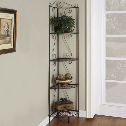 Brown Metal Corner Shelf Bookcase By Homeroots | Bookcases | Modishstore