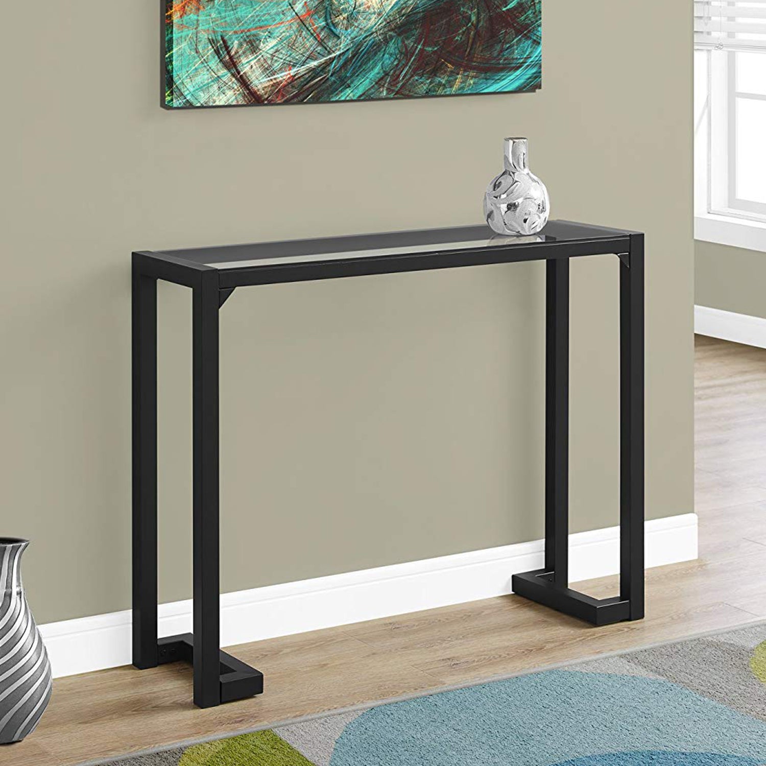 Tempered and Black Metal Accent Table By Homeroots | Accent Tables | Modishstore - 5