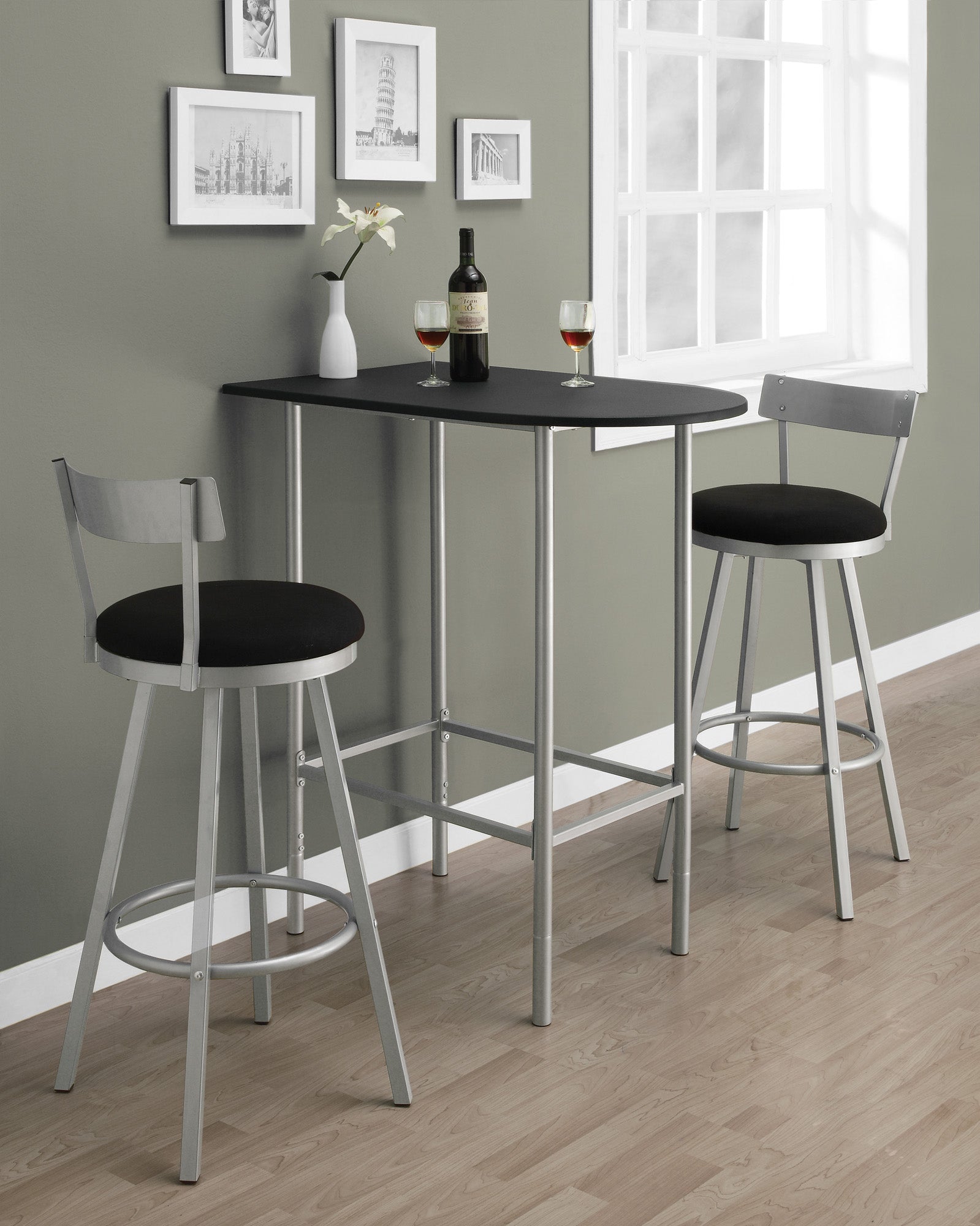 Black Silver Mdf Metal Home Bar By Homeroots | Bar Tables | Modishstore