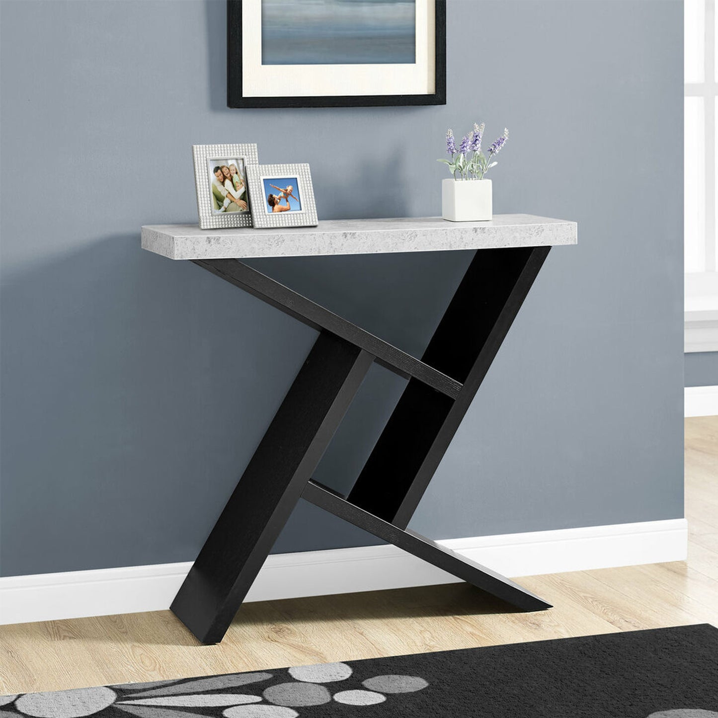 36" Gray And Black Abstract Console Table With Storage By Homeroots | Console Tables | Modishstore