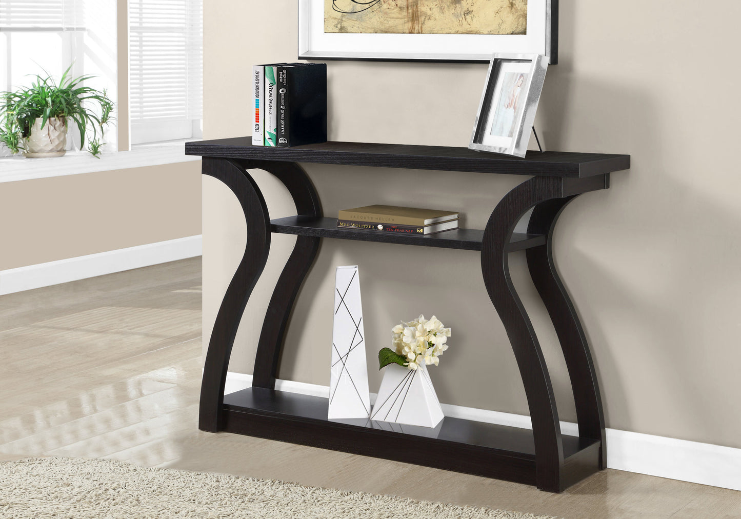47" Espresso Floor Shelf Console Table With Storage By Homeroots | Console Tables | Modishstore