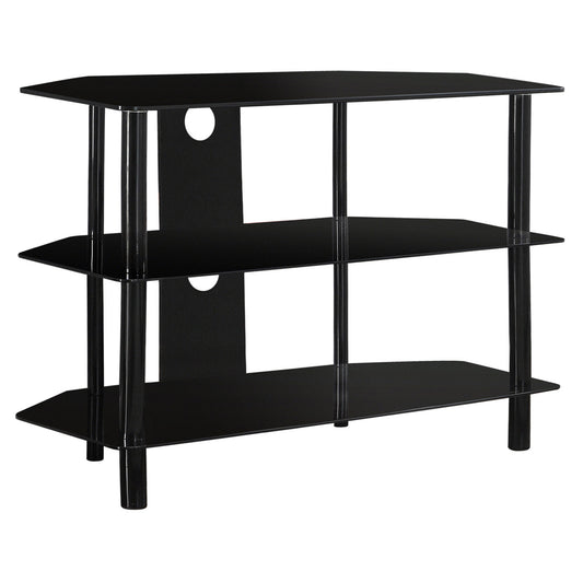 Black Metal Tempered Glass TV Stand By Homeroots | TV Stands | Modishstore