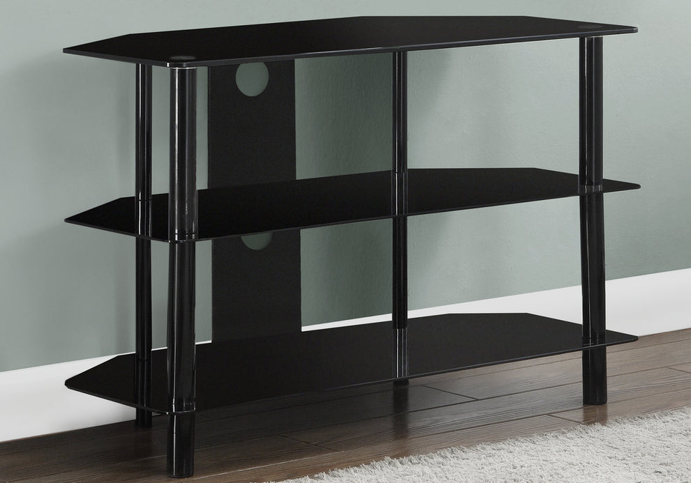 Black Metal Tempered Glass TV Stand By Homeroots | TV Stands | Modishstore - 2