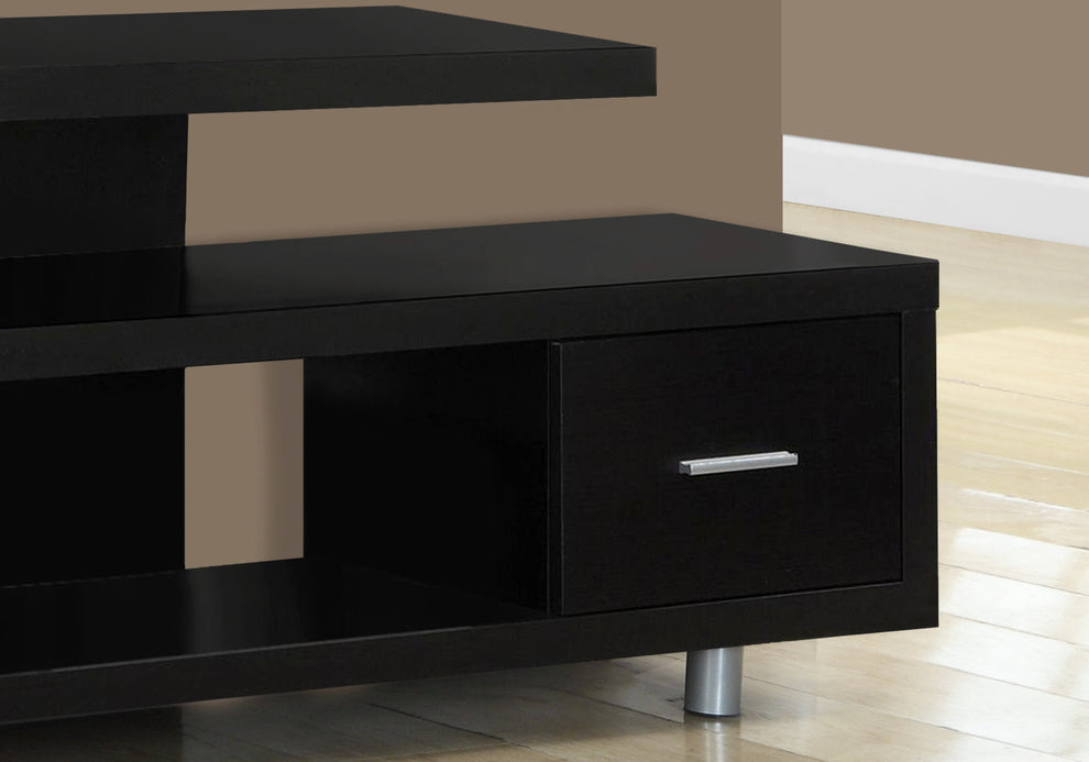 Cappuccino Silver Particle Board Hollow Core Metal TV Stand with a Drawer By Homeroots | TV Stands | Modishstore - 2