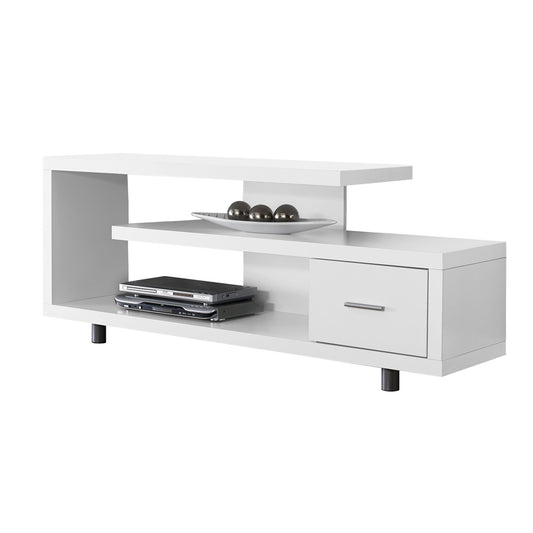 15.75" X 60" X 24" White Silver Particle Board Hollow Core Metal TV Stand With A Drawer By Homeroots