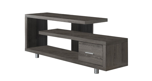 15.75" X 60" X 24" Dark Taupe Silver Particle Board Hollow Core Metal TV Stand With A Drawer By Homeroots