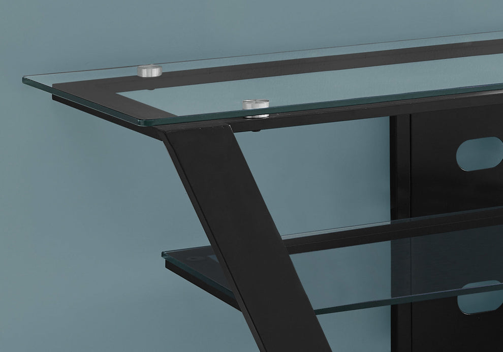 Black Tempered Glass Metal TV Stand By Homeroots | TV Stands | Modishstore - 2