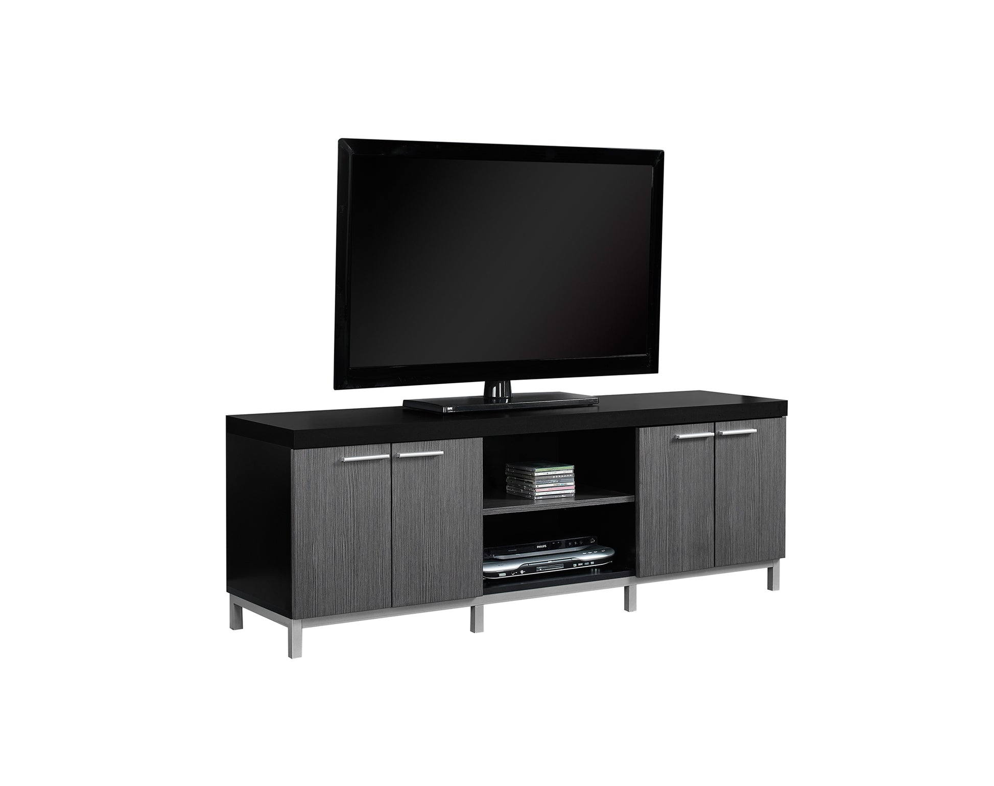Black Grey Silver Particle Board Hollow Core Metal TV Stand By Homeroots | TV Stands | Modishstore