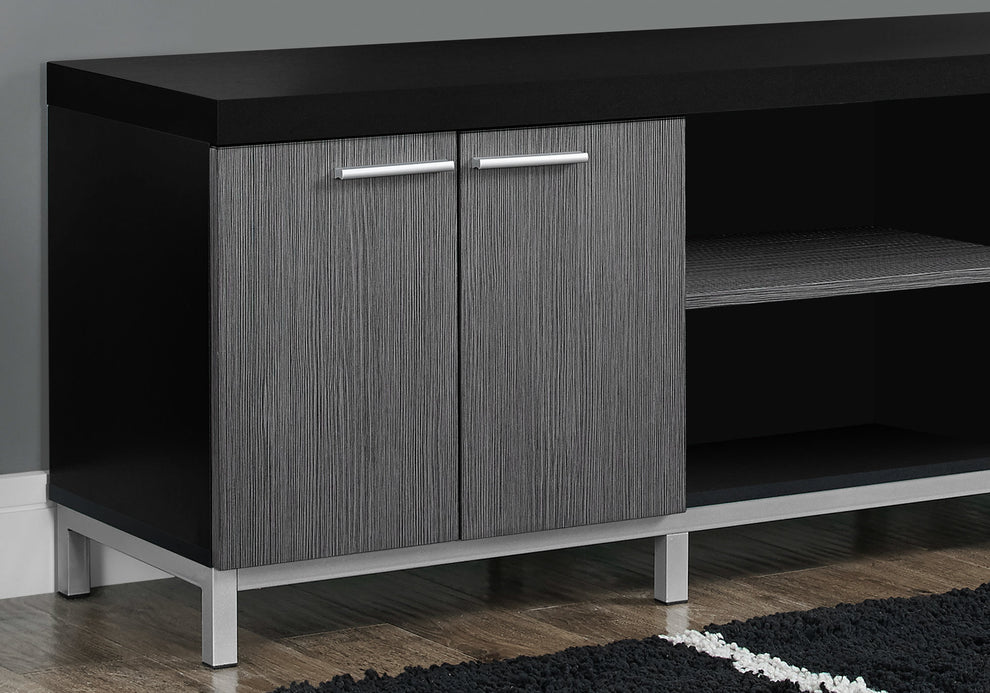 Black Grey Silver Particle Board Hollow Core Metal TV Stand By Homeroots | TV Stands | Modishstore - 2
