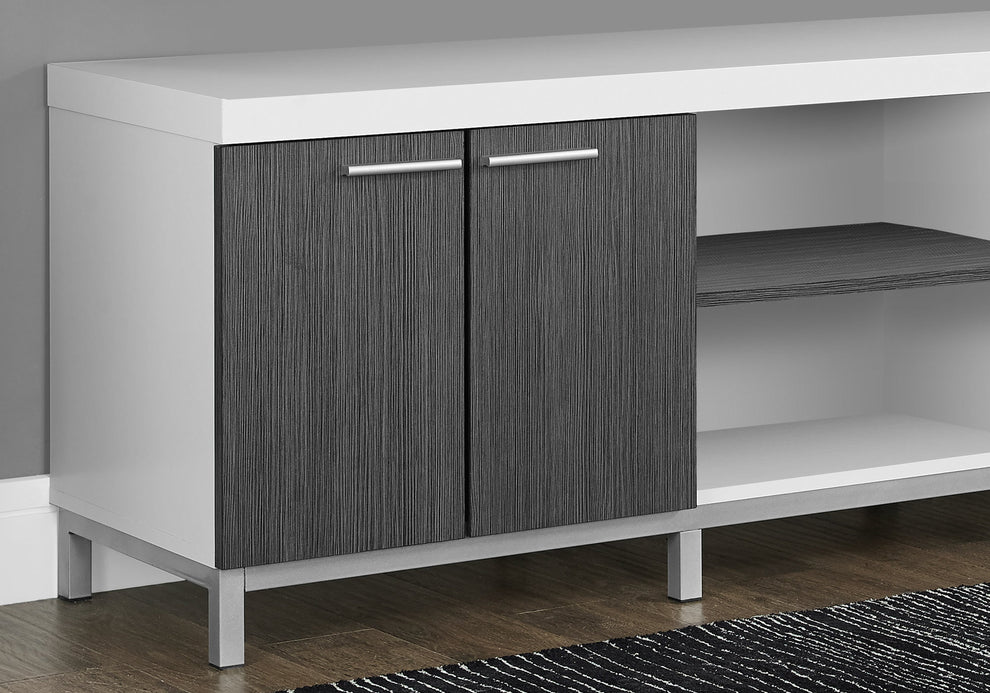 15.5" X 60" X 21.25" White Grey Silver Particle Board Hollow Core Metal TV Stand By Homeroots | TV Stands | Modishstore - 2