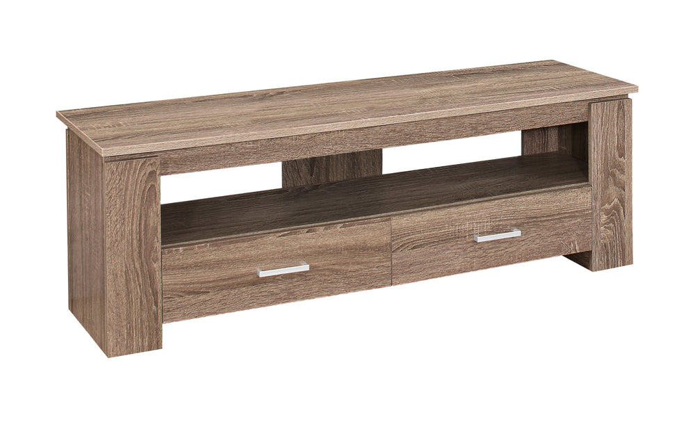 16.25" Dark Taupe Particle Board And Laminate TV Stand With 2 Storage Drawers By Homeroots | TV Stands | Modishstore - 2