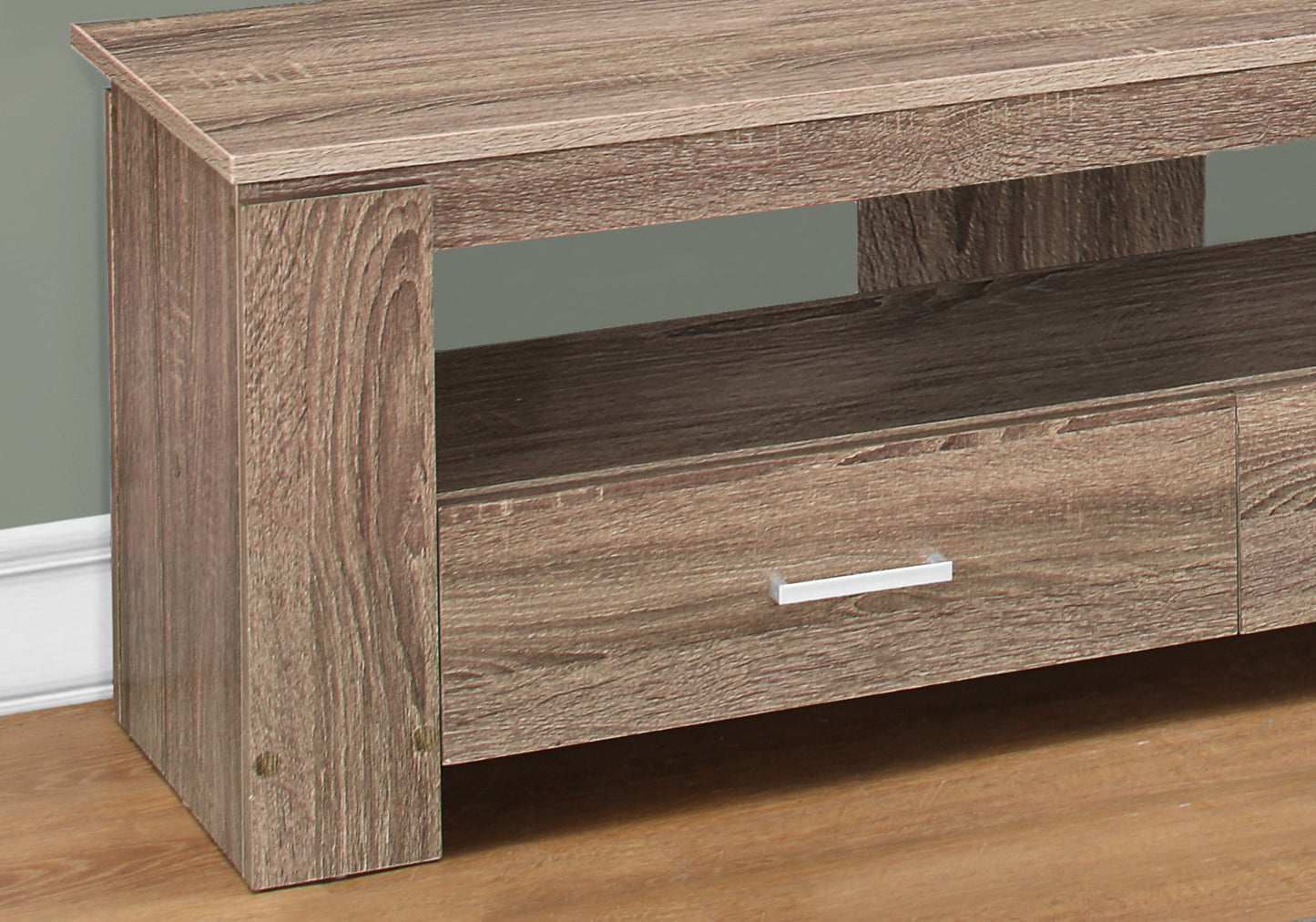 16.25" Dark Taupe Particle Board And Laminate TV Stand With 2 Storage Drawers By Homeroots