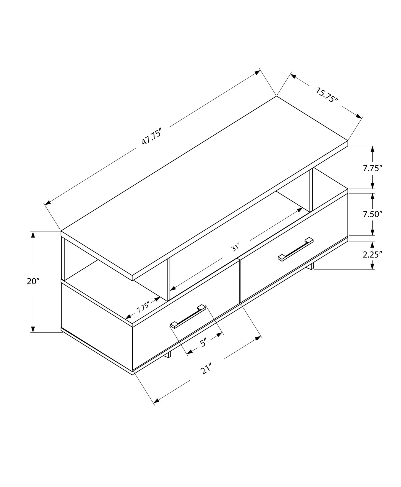 20" Grey Particle Board and Laminate TV Stand with 2 Storage Drawers By Homeroots | TV Stands | Modishstore - 4