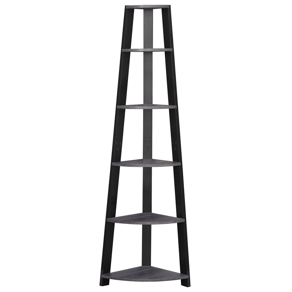 71" Chic Grey and Black 5 Shelf Corner Bookcase By Homeroots | Bookcases | Modishstore - 2