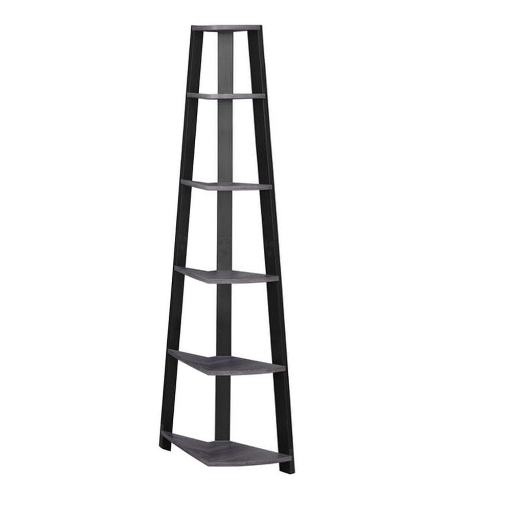 71" Chic Grey and Black 5 Shelf Corner Bookcase By Homeroots | Bookcases | Modishstore - 6