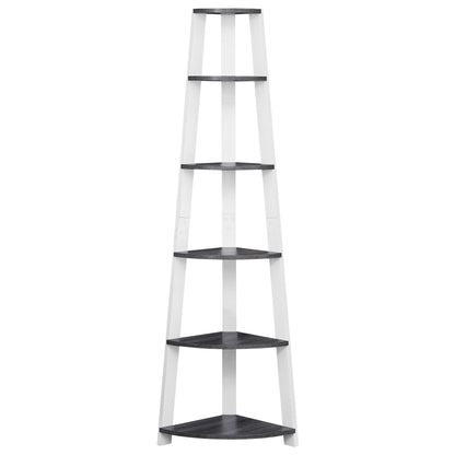 71" Chic Grey and Black 5 Shelf Corner Bookcase By Homeroots | Bookcases | Modishstore - 7