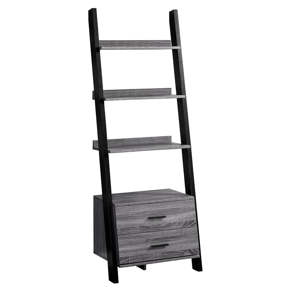 Grey Black Particle Board Hollow Core Bookcase with Storage Drawers By Homeroots | Bookcases | Modishstore - 2