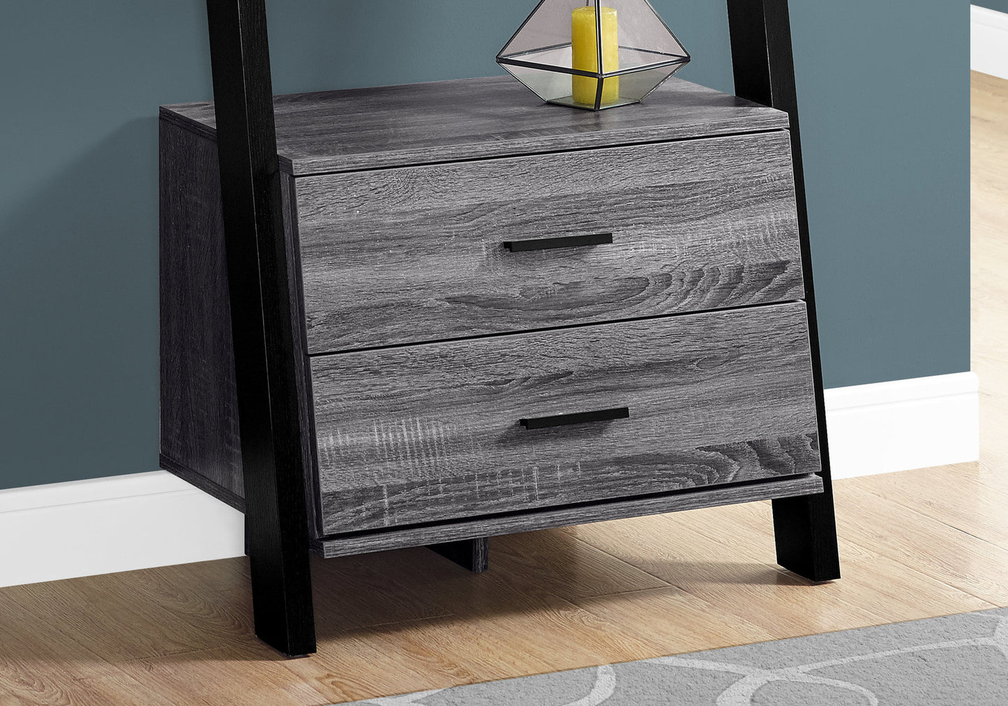 Grey Black Particle Board Hollow Core Bookcase with Storage Drawers By Homeroots | Bookcases | Modishstore - 3