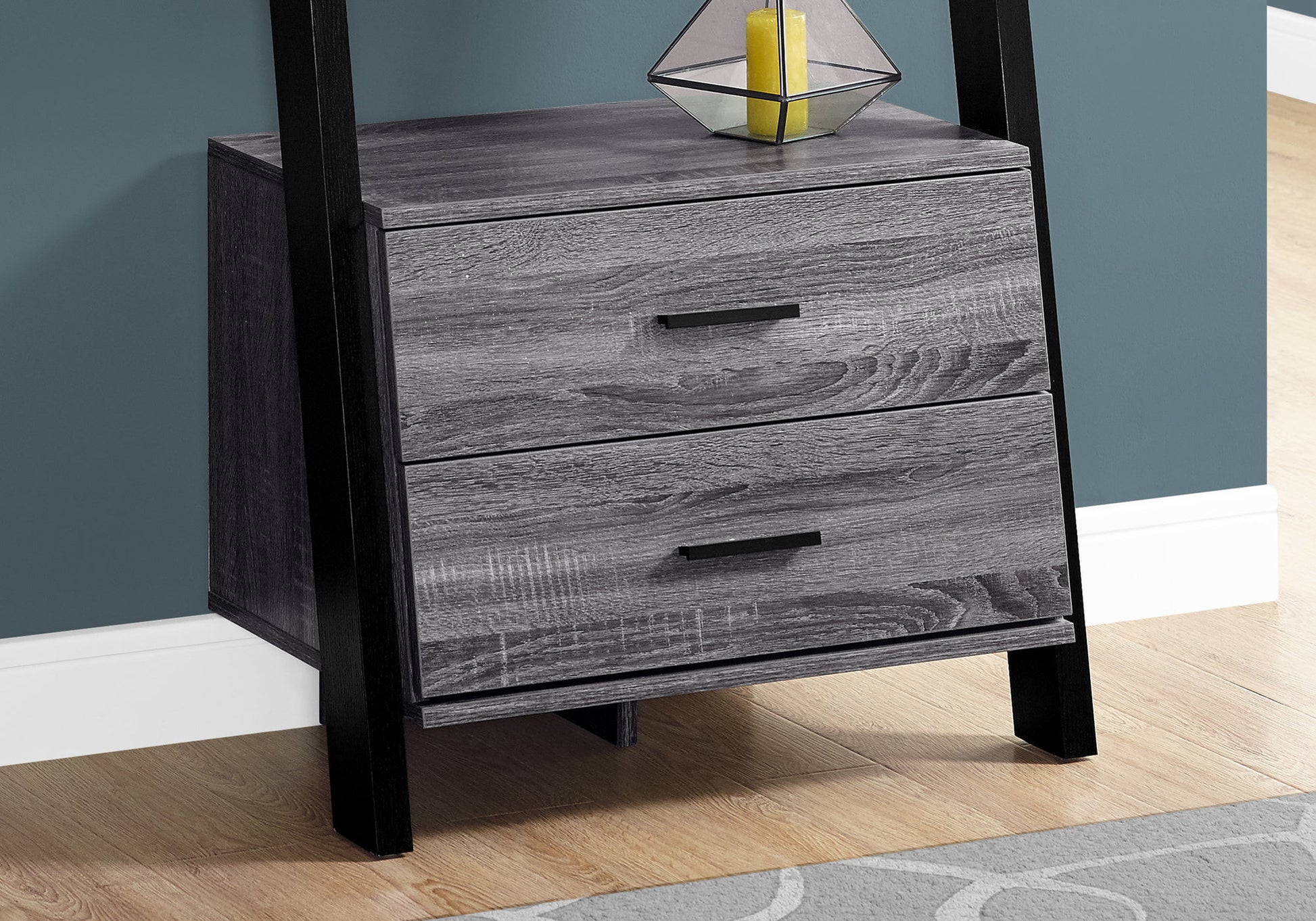 Grey Black Particle Board Hollow Core Bookcase with Storage Drawers By Homeroots | Bookcases | Modishstore - 3