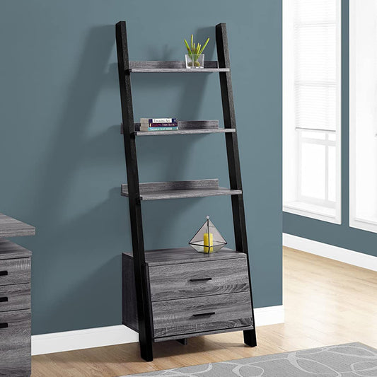Grey Black Particle Board Hollow Core Bookcase with Storage Drawers By Homeroots | Bookcases | Modishstore
