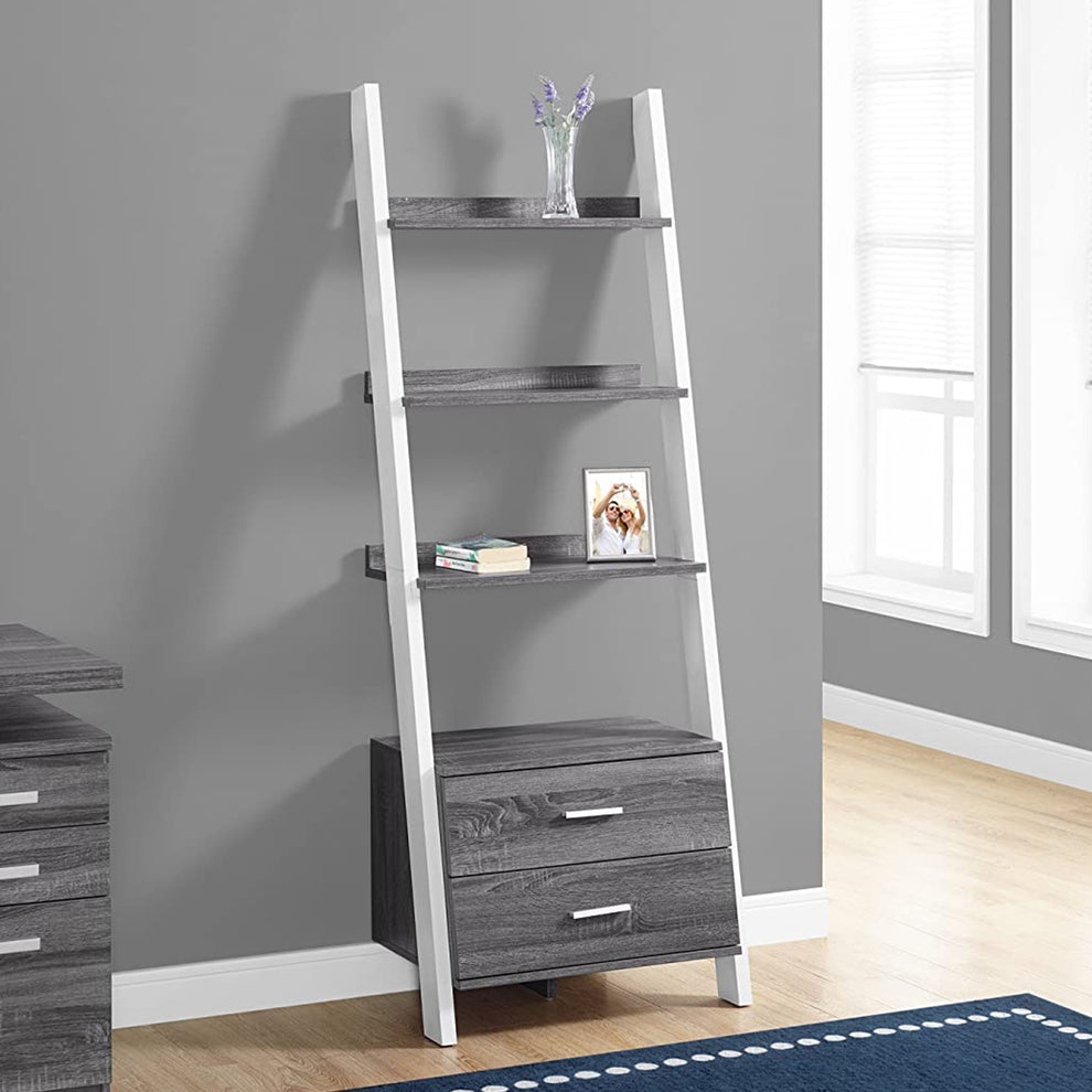 Grey Black Particle Board Hollow Core Bookcase with Storage Drawers By Homeroots | Bookcases | Modishstore - 10