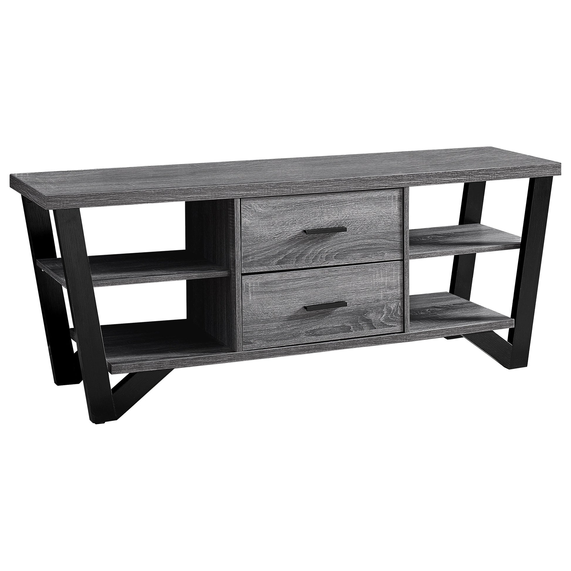Grey Black Particle Board Hollow Core Metal TV Stand With 2 Drawers By Homeroots | TV Stands | Modishstore