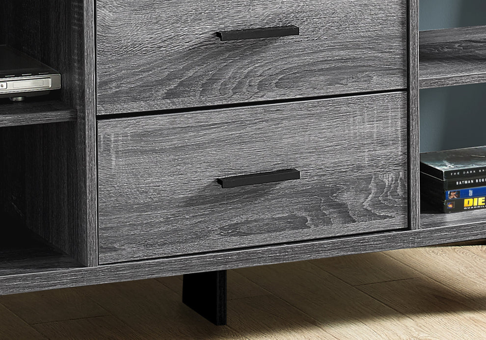 Grey Black Particle Board Hollow Core Metal TV Stand With 2 Drawers By Homeroots | TV Stands | Modishstore - 2